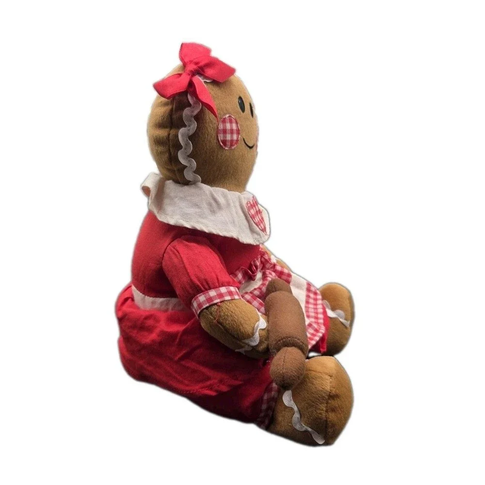 Musical Plush Gingerbread Girl Holiday Decoration Sings We Wish You A Merry
